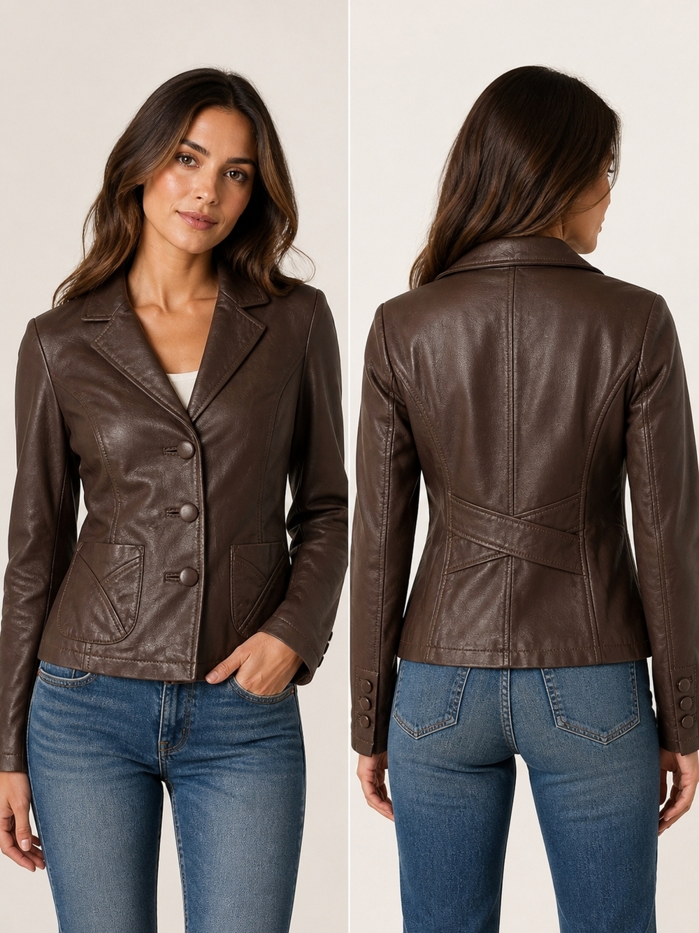 Mac & Jac Women's Dark Brown Leather Button-Front Blazer Size 6